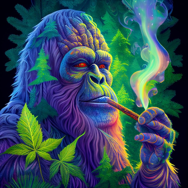 Pintura de um gorila fumando um cigarro generativo ai