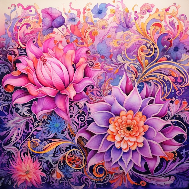 pintura de um grande arranjo de flores com muitas cores diferentes generativa ai