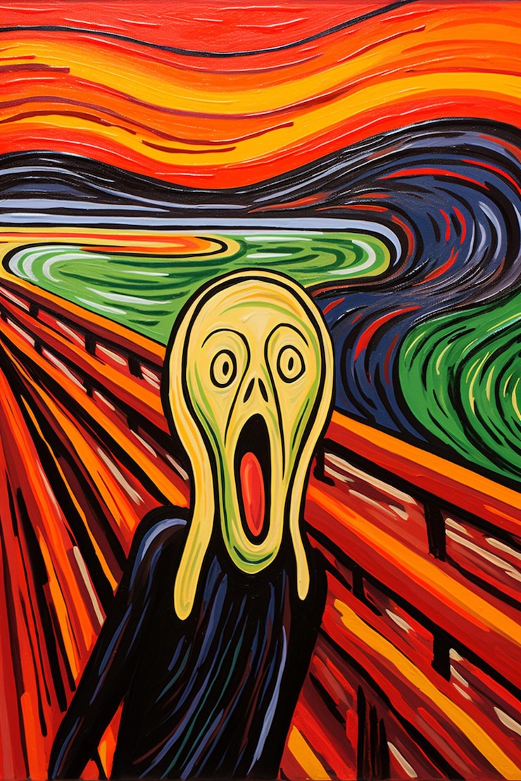 Foto pintura de um grito grito com um homem em um terno preto generativo ai