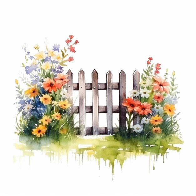 Pintura de um jardim com cerca e flores generativas ai