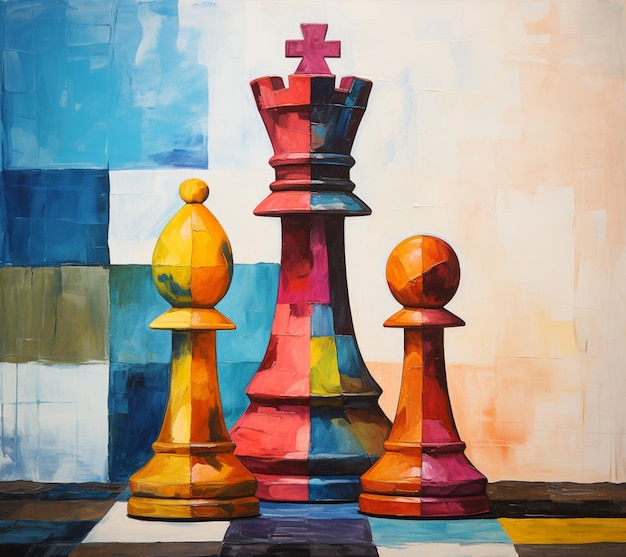 pintura de um jogo de xadrez com um rei e uma rainha generativo ai