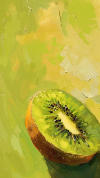 Pintura de um kiwi cortado ao meio