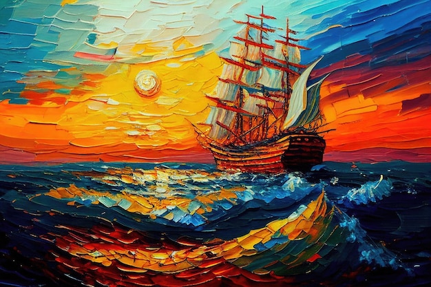 Pintura de um navio navegando no oceano, ai generativo