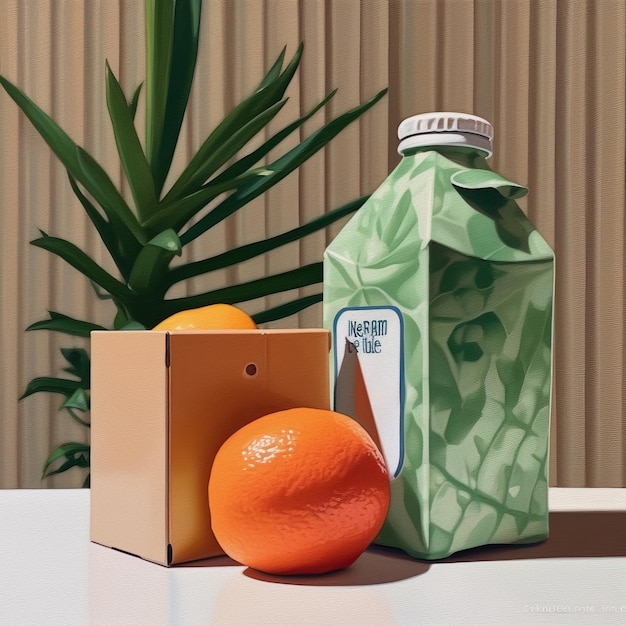 Foto pintura de um pacote de suco de laranja e uma caixa de suco em fundo branco hd foto isolado branco