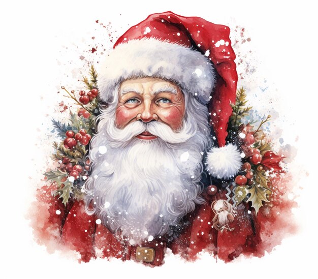 pintura de um Papai Noel com barba e um chapéu vermelho