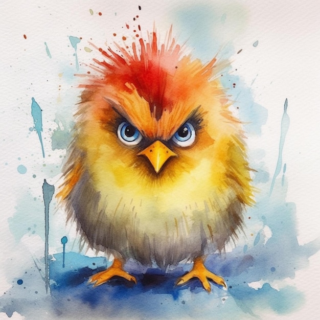 pintura de um pássaro amarelo com um moicano vermelho na cabeça ai generativa