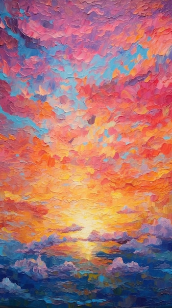 Pintura de um pôr-do-sol sobre o oceano com nuvens generativa ai