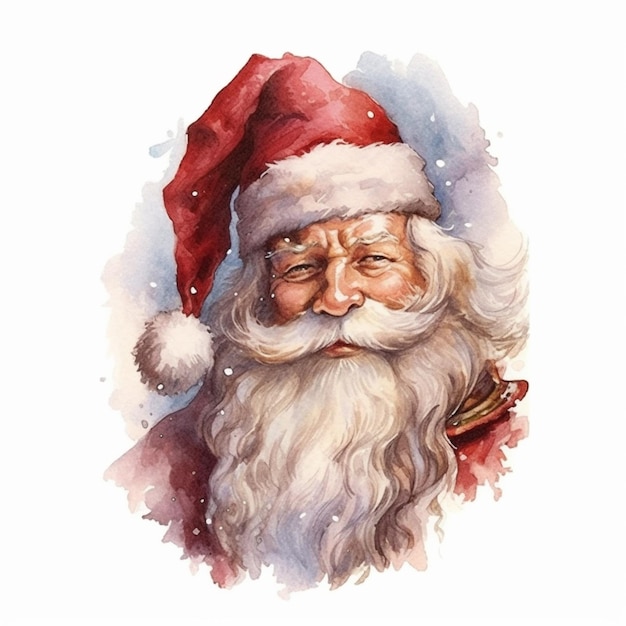 Pintura de um rosto de Papai Noel com um chapéu vermelho e uma barba branca