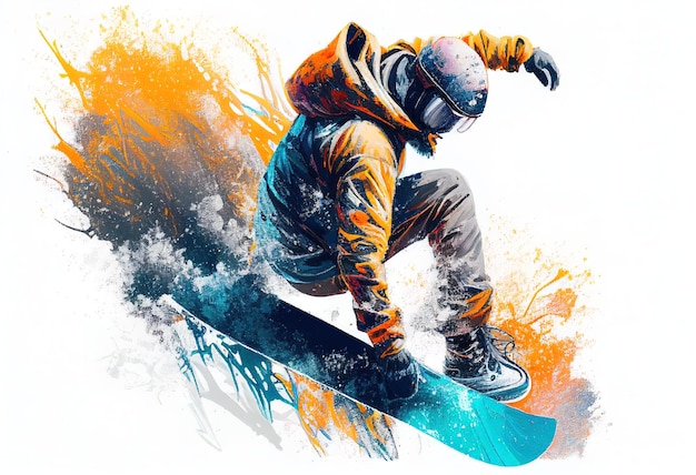 Pintura de um snowboard na ilustração de fundo branco AI generative