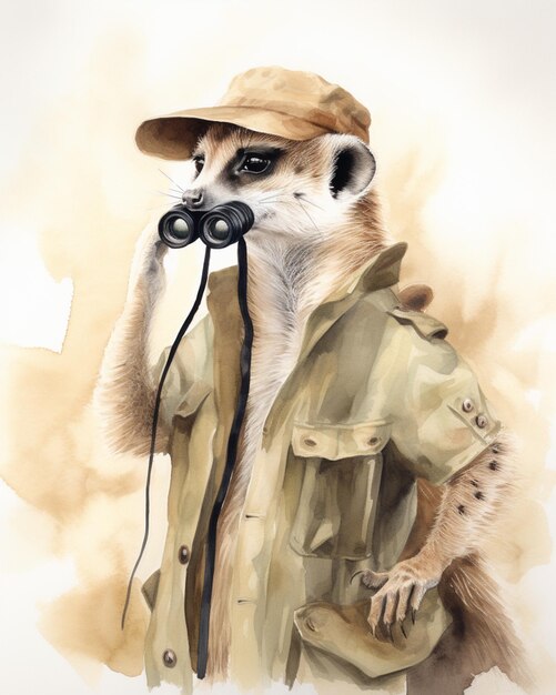 pintura de um suricata com uma câmera na mão generativa ai