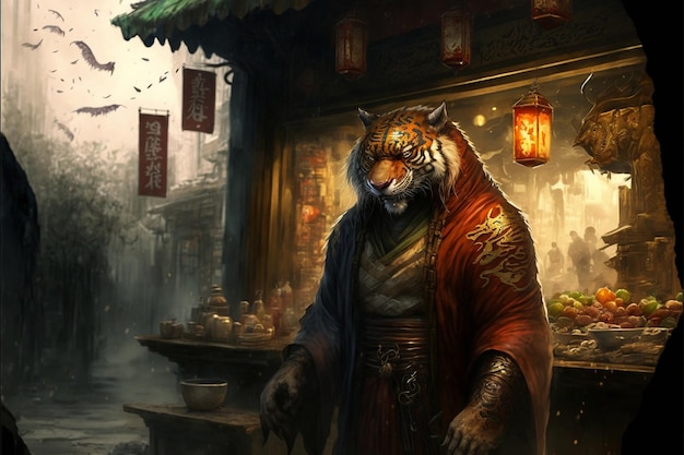 Pintura de um tigre em estilo chinês arte generativa ai