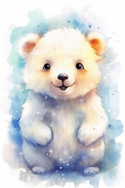 pintura de um urso branco sentado em suas patas traseiras generativa ai