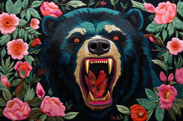 Pintura de um urso com a boca aberta e a boca bem aberta generativa ai