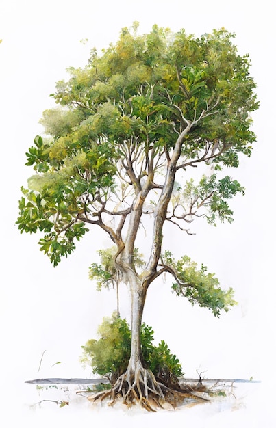 Pintura de uma árvore com um grande tronco e um grande tronco generativo ai