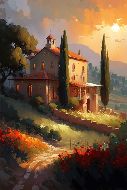 Pintura de uma casa na toscana