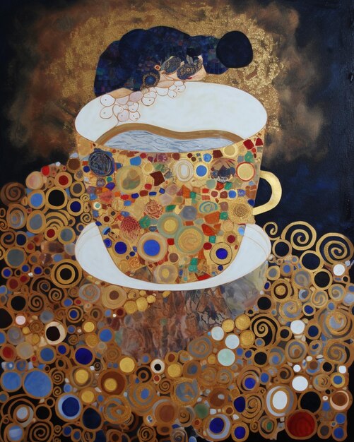 pintura de uma chávena de café com um fundo dourado generativo ai