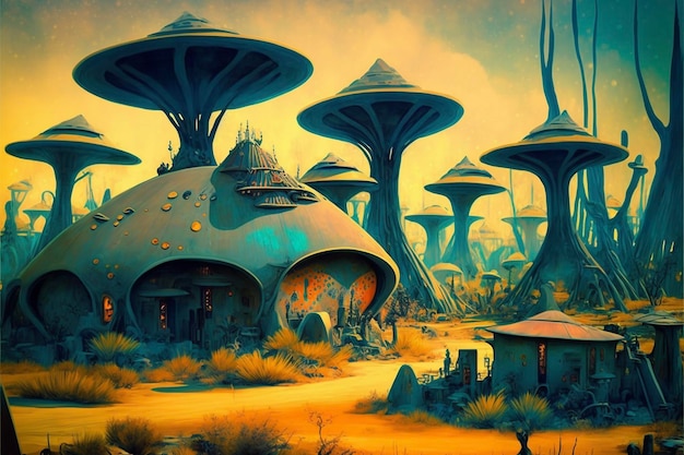 Pintura de uma cidade futurista no deserto generative ai