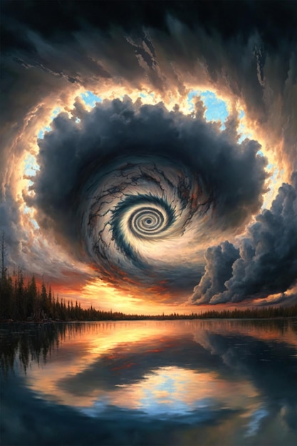 Pintura de uma espiral no meio de um lago generativo ai