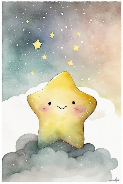 pintura de uma estrela sorridente nas nuvens com estrelas acima de ai generativo