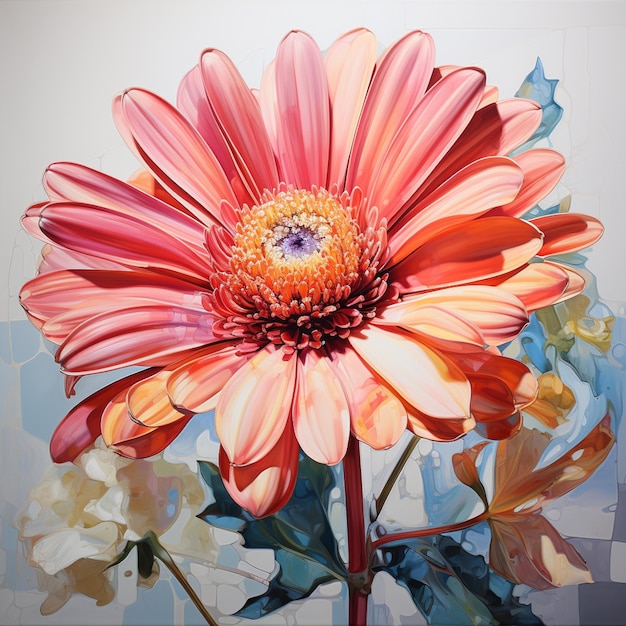 pintura de uma flor com uma abelha sobre ela em um vaso generativo ai