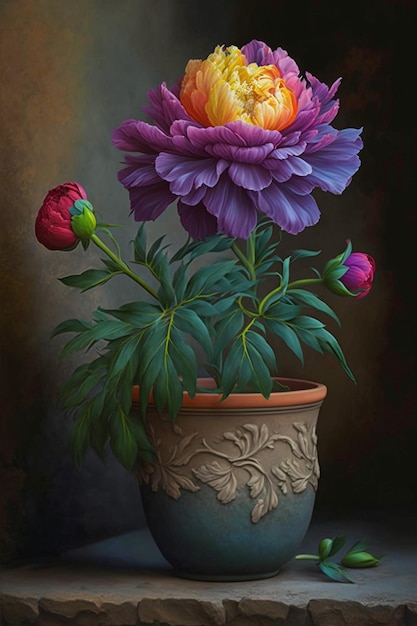 Pintura de uma flor em vaso na mesa generativa ai
