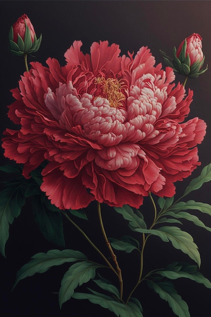 Pintura de uma flor vermelha em um fundo preto generativo ai