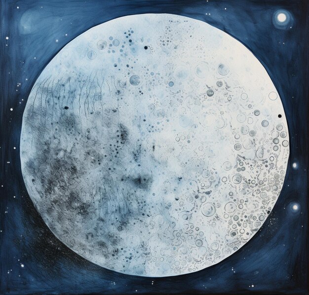 Foto pintura de uma lua cheia com um céu azul e estrelas generativo ai