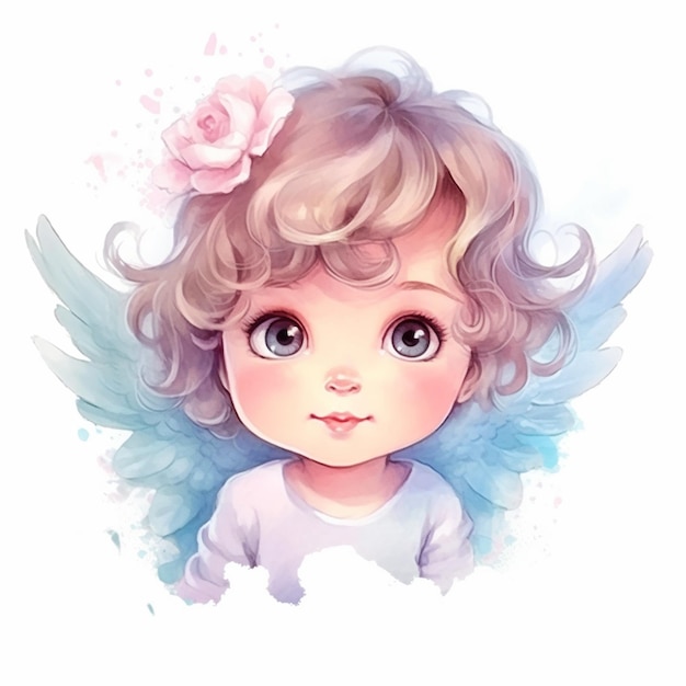 pintura de uma menina com asas de anjo e uma flor em seu cabelo generativo ai