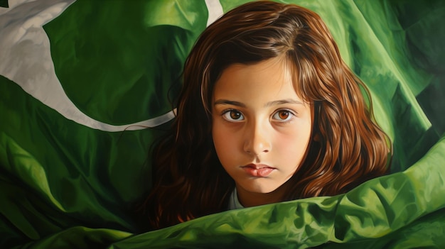 Pintura de uma menina escondida debaixo de um cobertor