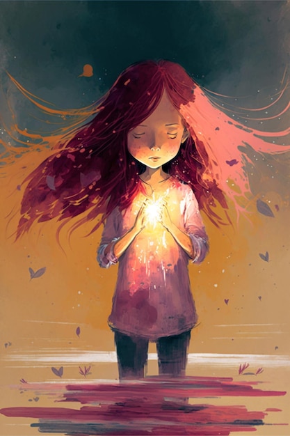 Pintura de uma menina segurando uma estrela em suas mãos generativa ai