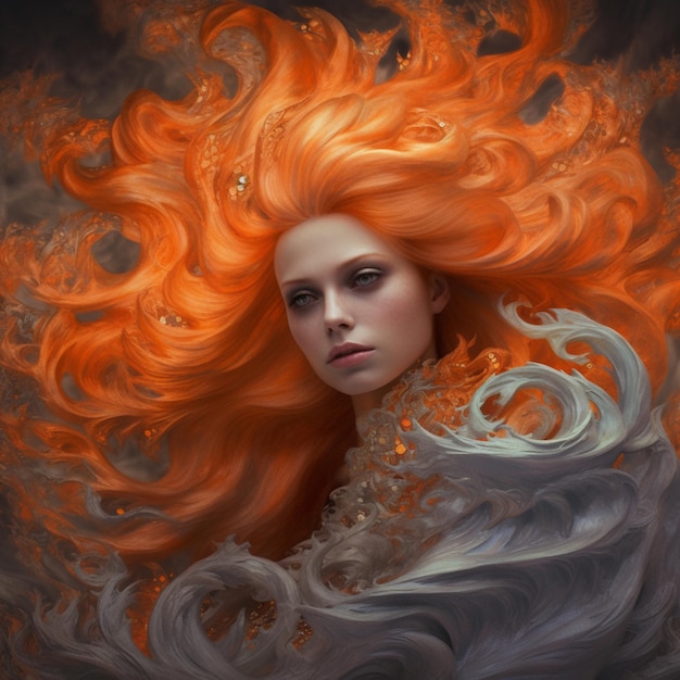 pintura de uma mulher com cabelo laranja e vestido branco ai generativa