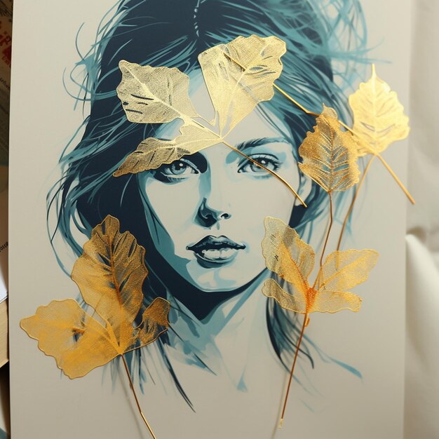 pintura de uma mulher com folhas na cabeça generativa ai