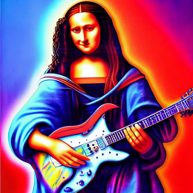 Pintura de uma mulher com guitarra nas mãos generativa ai