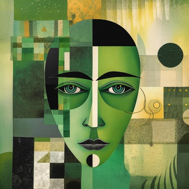 pintura de uma mulher com olhos verdes e um rosto verde generativo ai