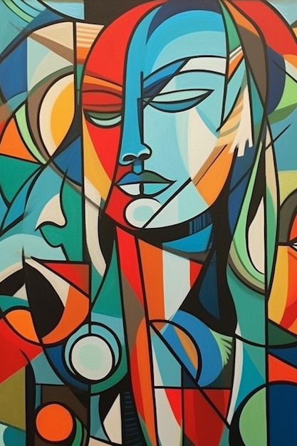 Pintura de uma mulher com um chapéu vermelho e um rosto azul generativo ai