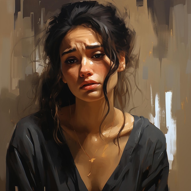 Pintura de uma mulher triste em estilo realista