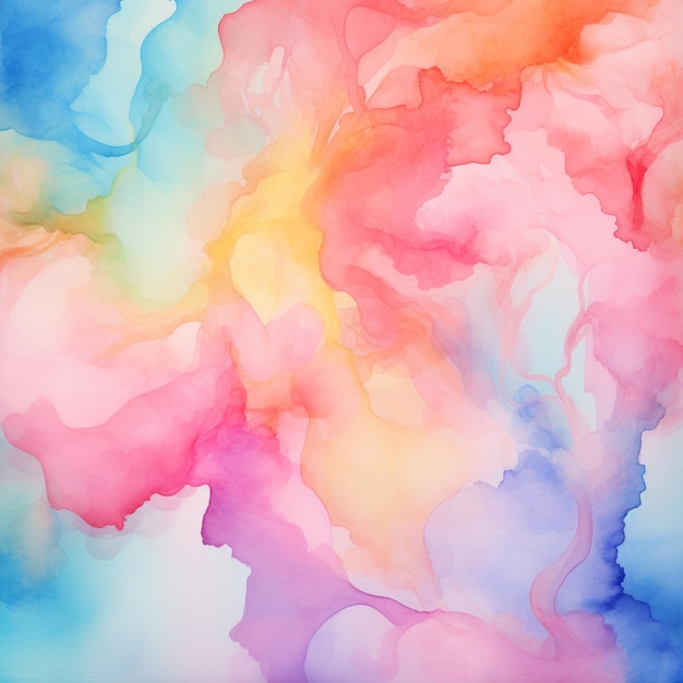 Pintura de uma nuvem colorida de aquarelas em um céu azul generativo ai