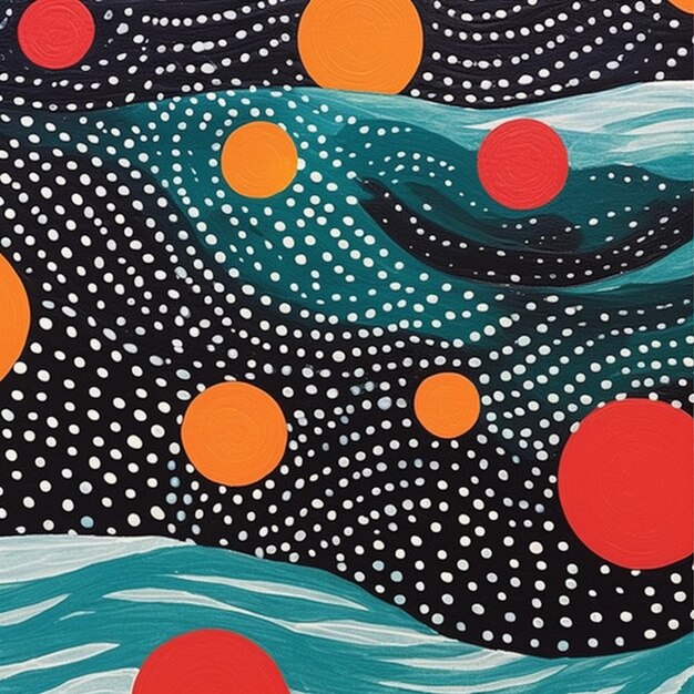 pintura de uma onda com círculos e pontos no oceano ai generativa