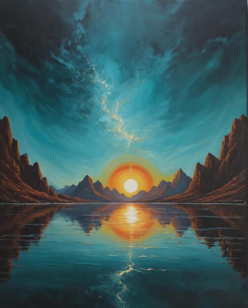 Pintura de uma paisagem de nascer do sol