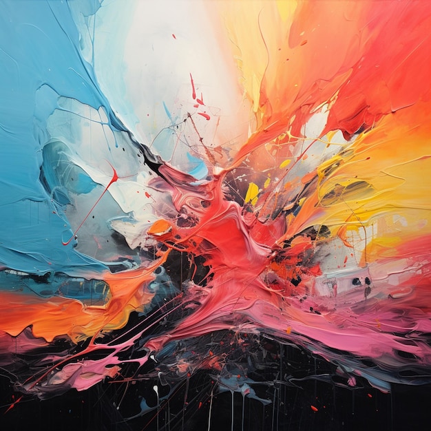 Pintura de uma pintura abstrata colorida com um fundo preto generativo ai