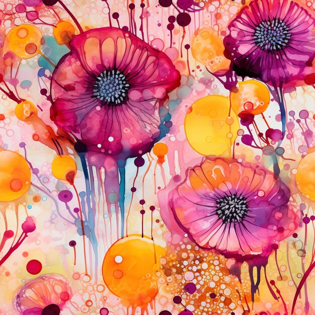 Foto pintura de uma pintura de um ramo de flores com muitas bolhas ai generativa