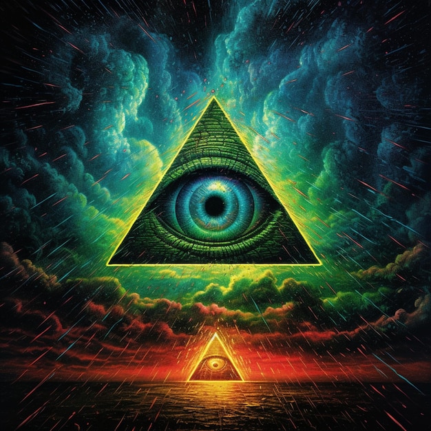 Foto pintura de uma pirâmide com um terceiro olho no meio generativo ai