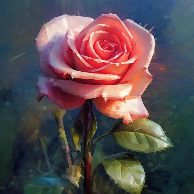 pintura de uma única rosa com haste verde e centro rosa generativo ai