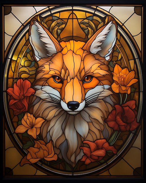 Pintura de vitrais de raposa no estilo de Becky