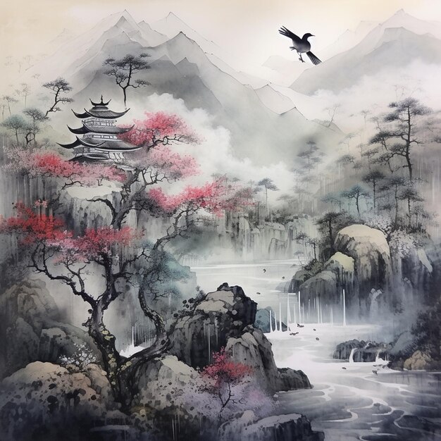 Foto pintura deco pintura rústica arte de período nara arte japonesa sumi e cubismo pintura arte de pergaminho japonesa