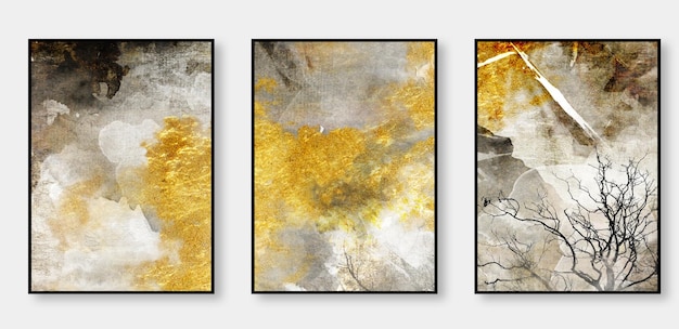 Pintura decorativa de fundo quadrado de linha de ouro abstrata moderna