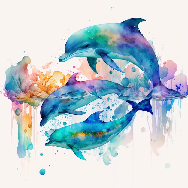 Una pintura de un delfín con la palabra delfín en él