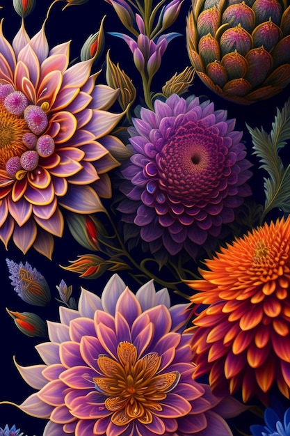 Pintura detalhada em ultra hd flores arte generativa padrões de mandala intrincados barrocos