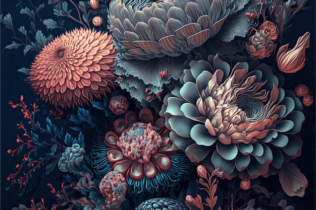 Foto pintura detallada con patrón de flores abstractas