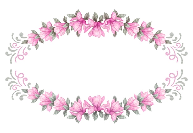 Pintura dibujada a mano acuarela lápices y pinturas rosas flores de magnolia aisladas sobre un fondo blanco